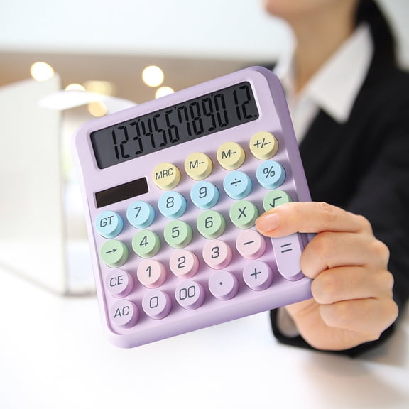 Bright Dopamine Multi-color Solar Powered 12 Digit Scientific Calculator With Elastic Mechanical Keys, Portable Handheld Desktop Calculator For Office Accounting And Daily Financial Calculation
