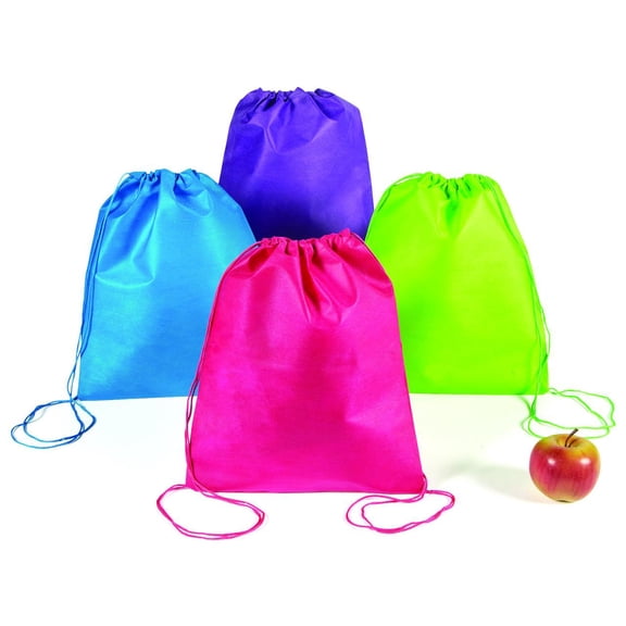 Fun Express - Bright Pnw Drawstring Backpacks - Apparel Accessories - Totes - Plain Backpacks - 12 Pieces
