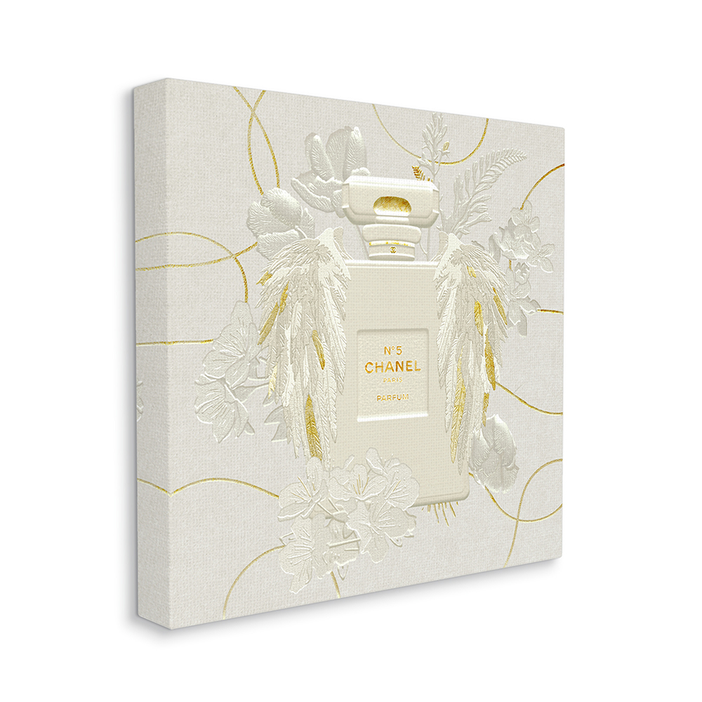 Bright Elegant Glam Fashion Bottle White Florals Beauty & Fashion Gallery-Wrapped Canvas Print Wall Art, 17x17