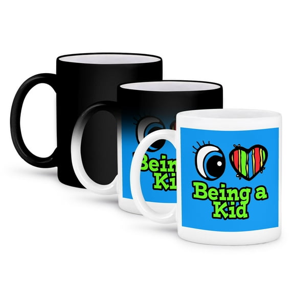 3dRose, Bright Eye Heart I Love Being a Kid, 11oz Magic Transforming Mug