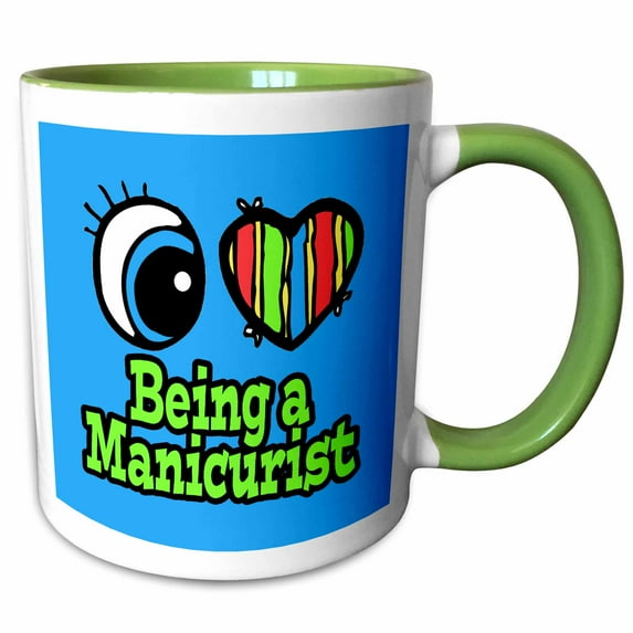 3drose, Bright Eye Heart I Love Being a Manicurist, 15oz Two-tone Green Mug