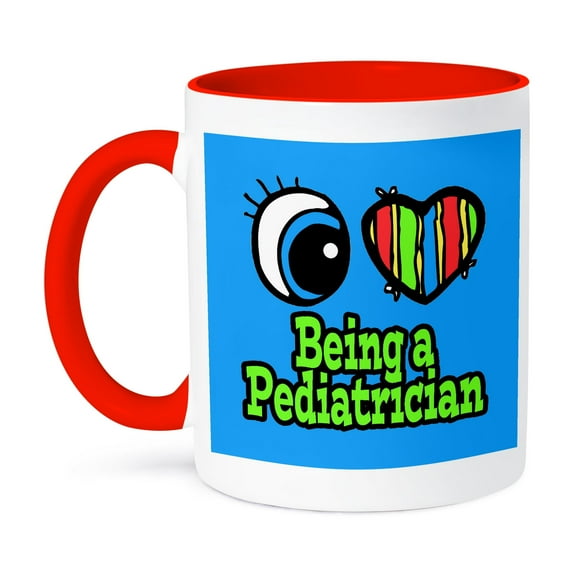 3dRose, Bright Eye Heart I Love Being a Pediatrician, 11oz Two-Tone Red Mug