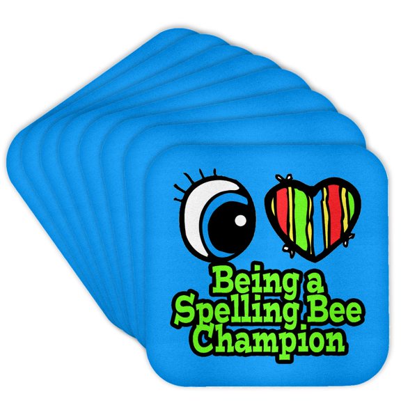 Bright Eye Heart I Love Being A Spelling Bee Champion, set of 8 Coasters - Soft