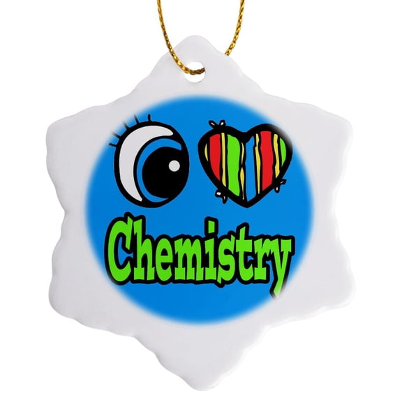 3drose, Bright Eye Heart I Love Chemistry, 3 inch Snowflake Porcelain Ornament