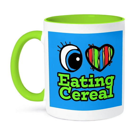 3dRose, Bright Eye Heart I Love Eating Cereal, 11oz Two-Tone Green Mug