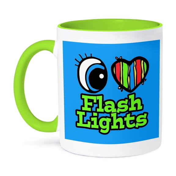 3dRose, Bright Eye Heart I Love Flashlights, 15oz Two-Tone Green Mug