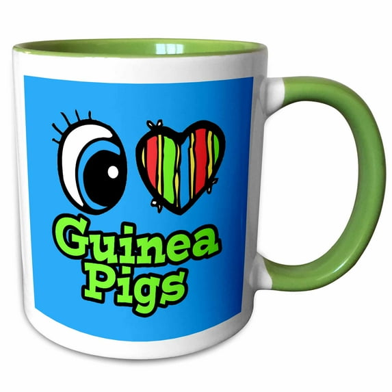 3drose, Bright Eye Heart I Love Guinea Pigs, 15oz Two-tone Green Mug