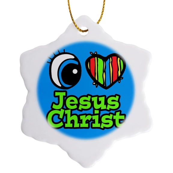 3drose, Bright Eye Heart I Love Jesus Christ, 3 inch Snowflake Porcelain Ornament