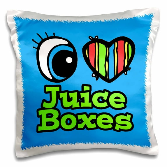 3dRose, Bright Eye Heart I Love Juice Boxes, 16x16 inch Pillow Case