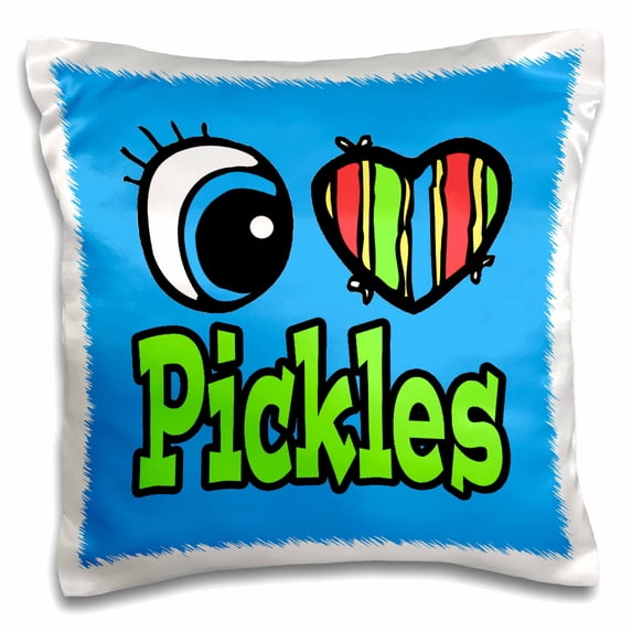 3dRose, Bright Eye Heart I Love Pickles, 16x16 inch Pillow Case