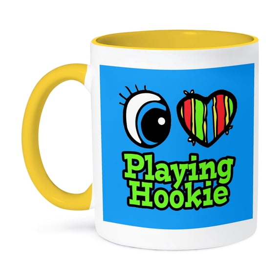 3dRose, Bright Eye Heart I Love Playing Hookie, 11oz Two-Tone Yellow Mug