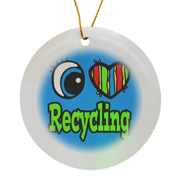 3drose, Bright Eye Heart I Love Recycling, Circle Porcelain Ornament