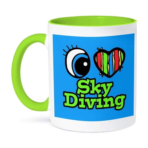 3dRose, Bright Eye Heart I Love Skydiving, 11oz Two-Tone Green Mug