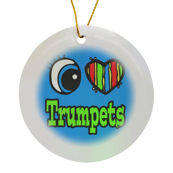 3drose, Bright Eye Heart I Love Trumpets, Circle Porcelain Ornament