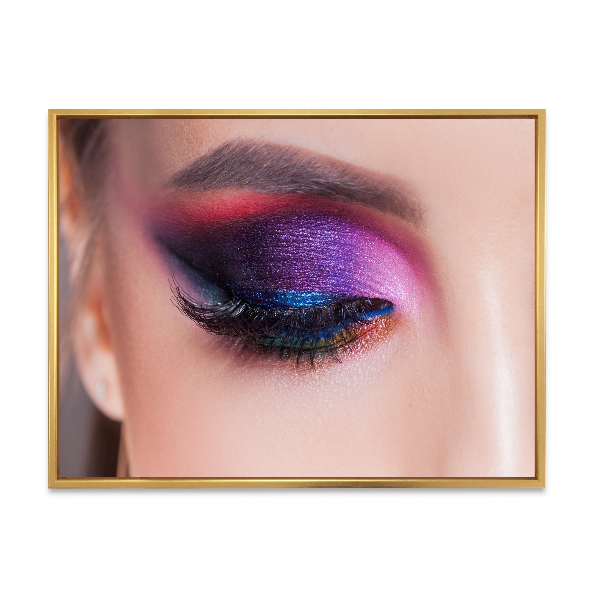 Bright Eye Makeup In Luxurious Blue And Pink Shades 32 in x 24 in Framed Photography Canvas Art Print, by Designart