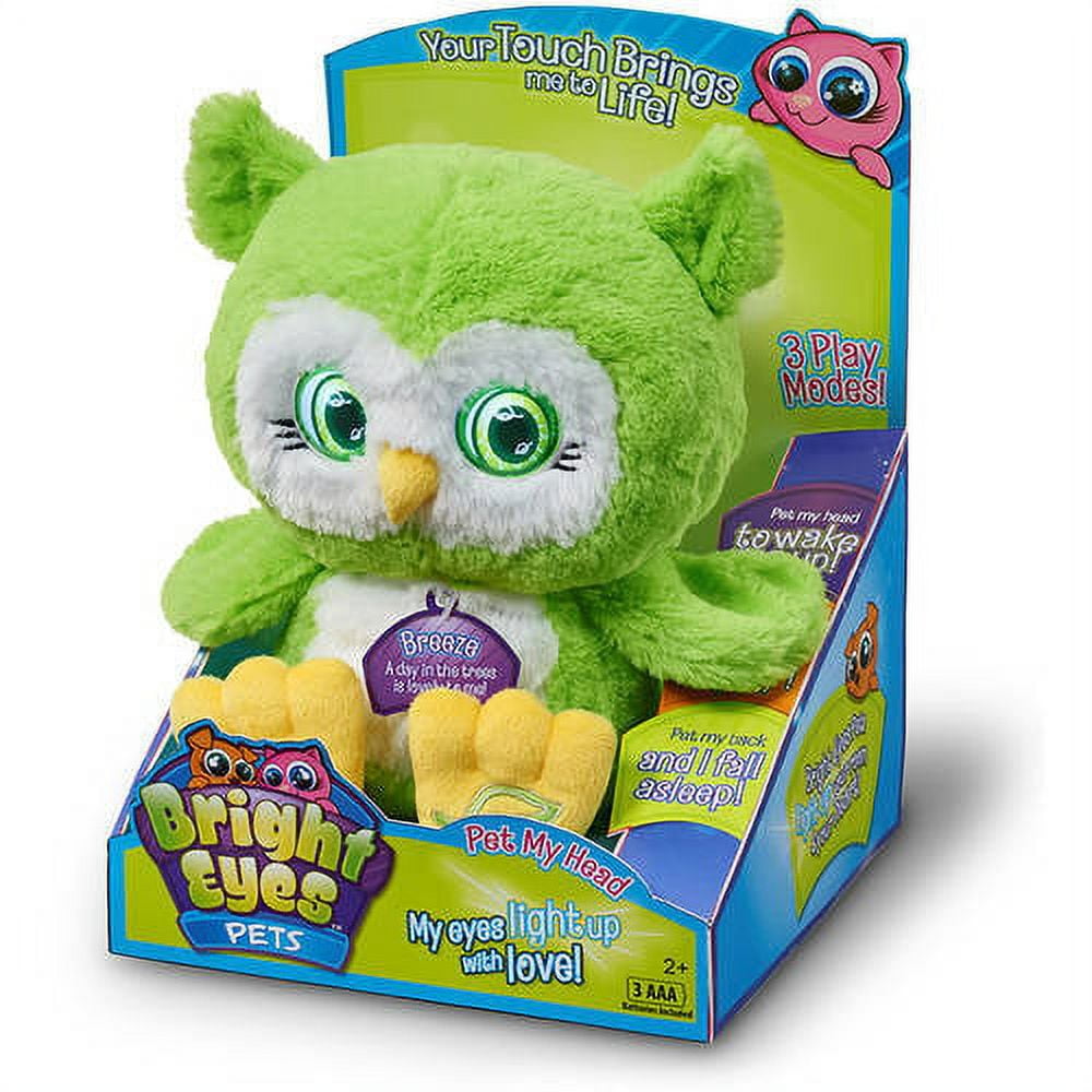 Bright Eyes Pets Breeze The Green Owl Neon Plush Toy Interactive