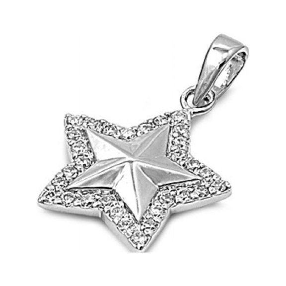Bright Fancy Star Pendant Cubic Zirconia Sterling Silver