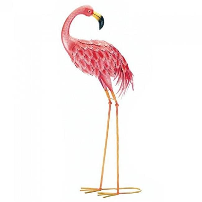 Bright Pink and Yellow Metal Flamingo Yard Art, 33" Tall