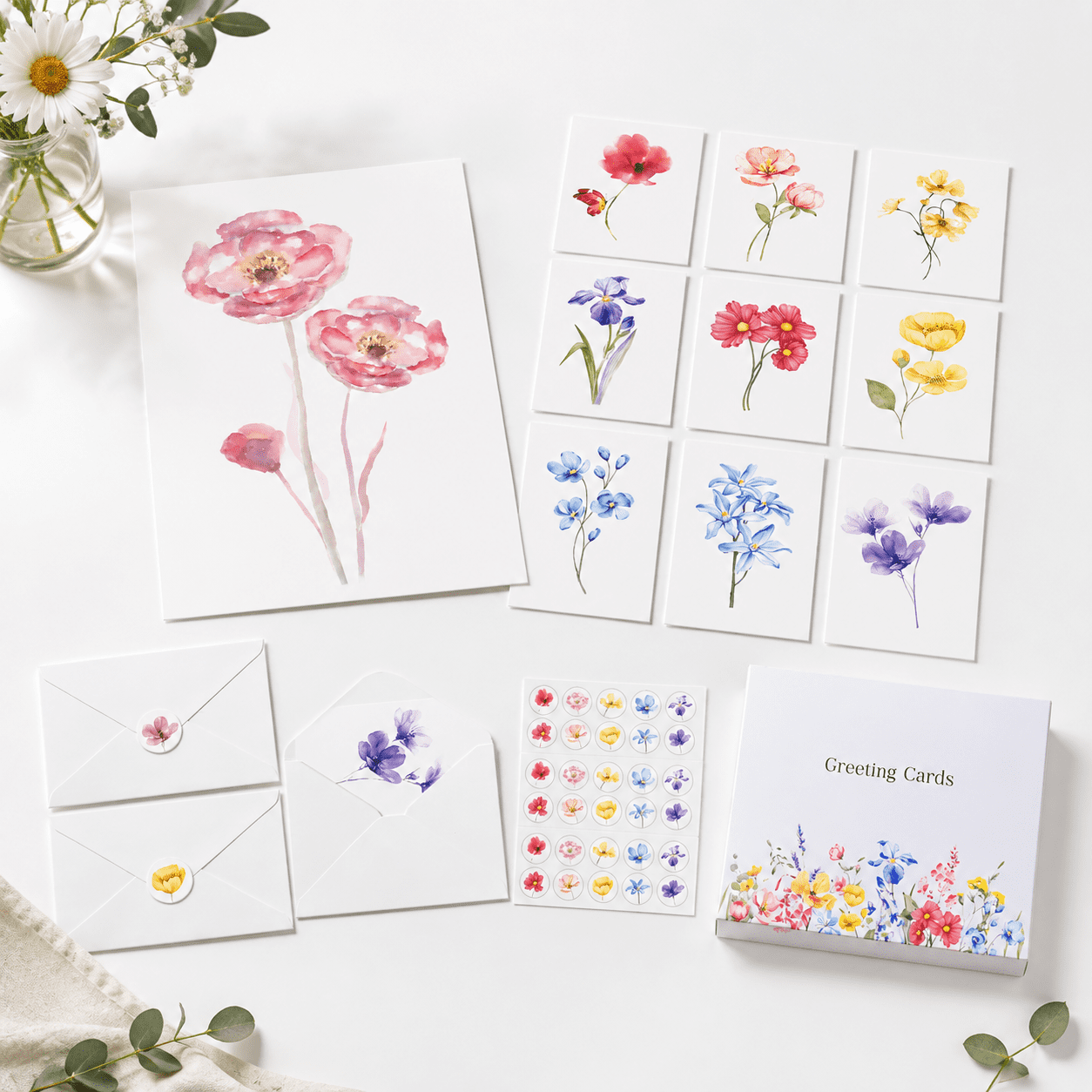 Bright Floral Blank Greeting Cards Set, 40 Pack 4 x 6 Inch Note Cards ...
