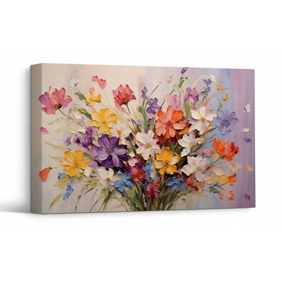 Bright Floral Bouquet Canvas Wall Art, Garden Botanical Wall Decor, Colorful Flower Theme Print Painting Pictures, Home Artwork Decor for Dining Room 30"*20"