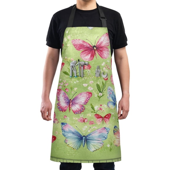 Bright Floral Butterfly Design Chef Kitchen Apron with Pockets for Women Waterproof Aprons for Cooking Baking