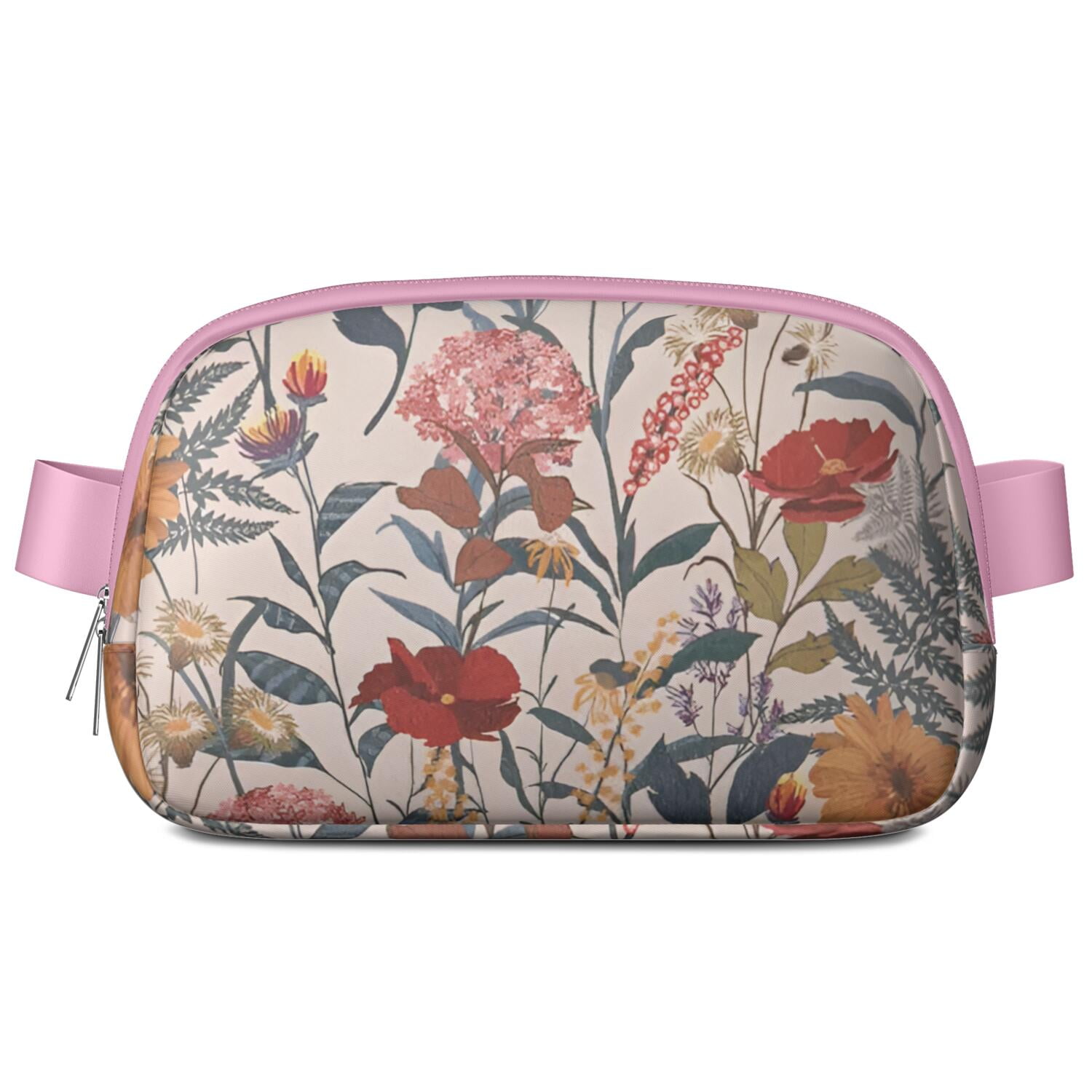 Bright Floral Fanny Pack – Summer Garden Waist Bag with Artistic Bloom, Peonies, Bees & Tropical Leaf Accents