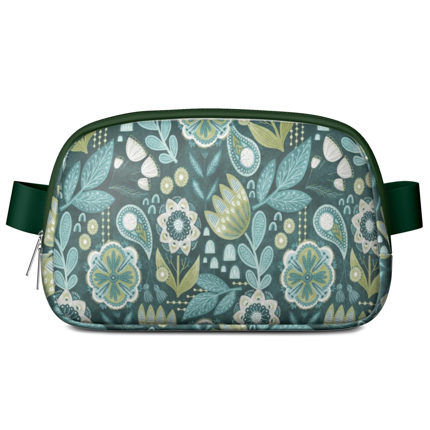 Bright Floral Fanny Pack – Summer Garden Waist Bag with Artistic Bloom, Peonies, Bees & Tropical Leaf Accents