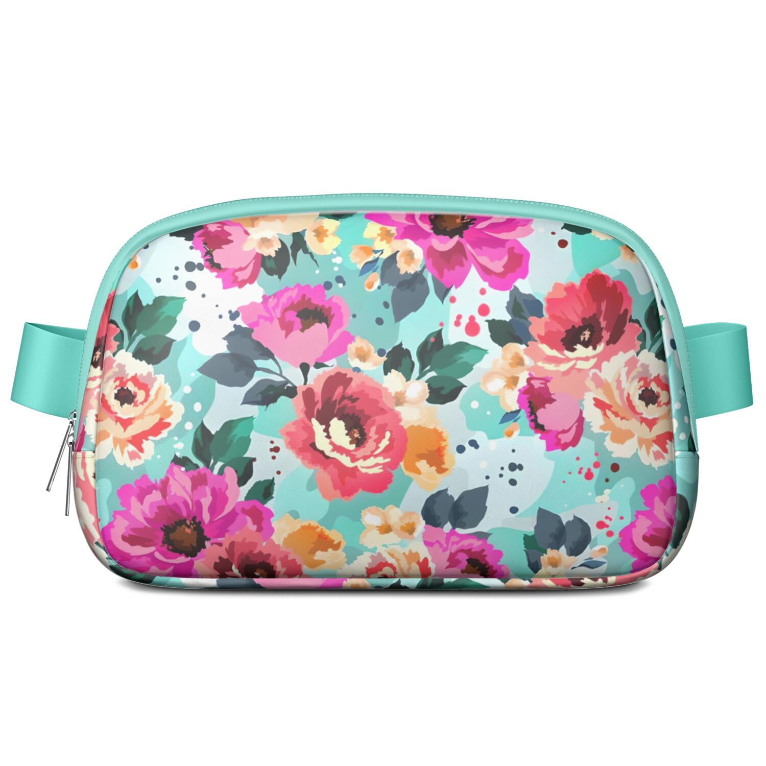 Bright Floral Fanny Pack – Summer Garden Waist Bag with Artistic Bloom, Peonies, Bees & Tropical Leaf Accents