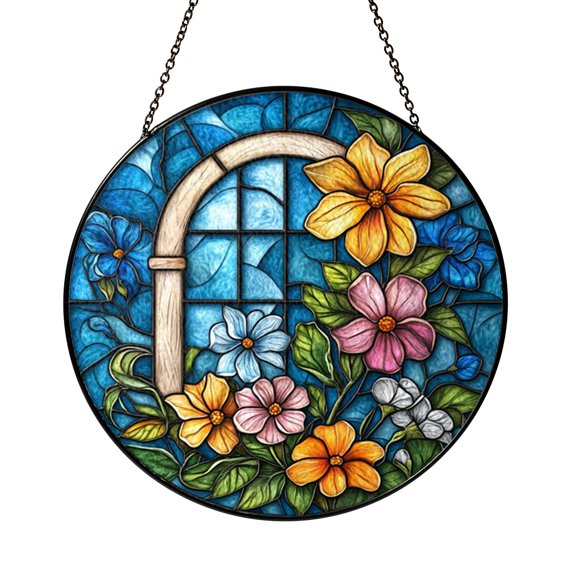 Bright Floral Glass Style Window Hanging – Home Decor