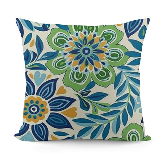 Bright Floral Indoor/Outdoor Accent Throw Pillow, Plush Fill, Weather, and Fade Resistant, Lumbar -" , Green/Blue Sophia,