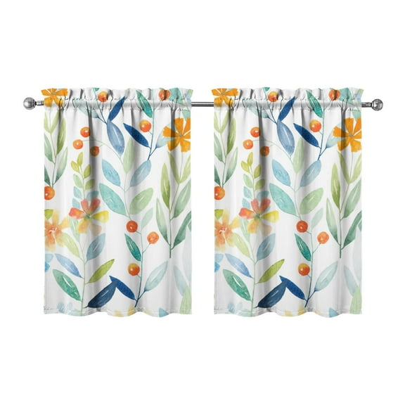Bright Floral Kitchen Curtains 2 Piece Set - 27.5x36 Inch Sunflower and Daisy Print, Semi-Sheer Tier Curtains with Rod Pocket