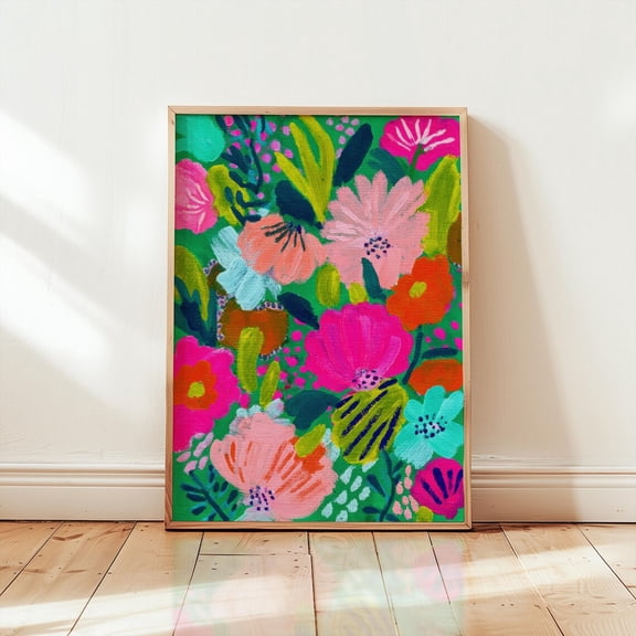 Bright Floral Maximalist Wall Art, Unframed Paper Poster 8x10in