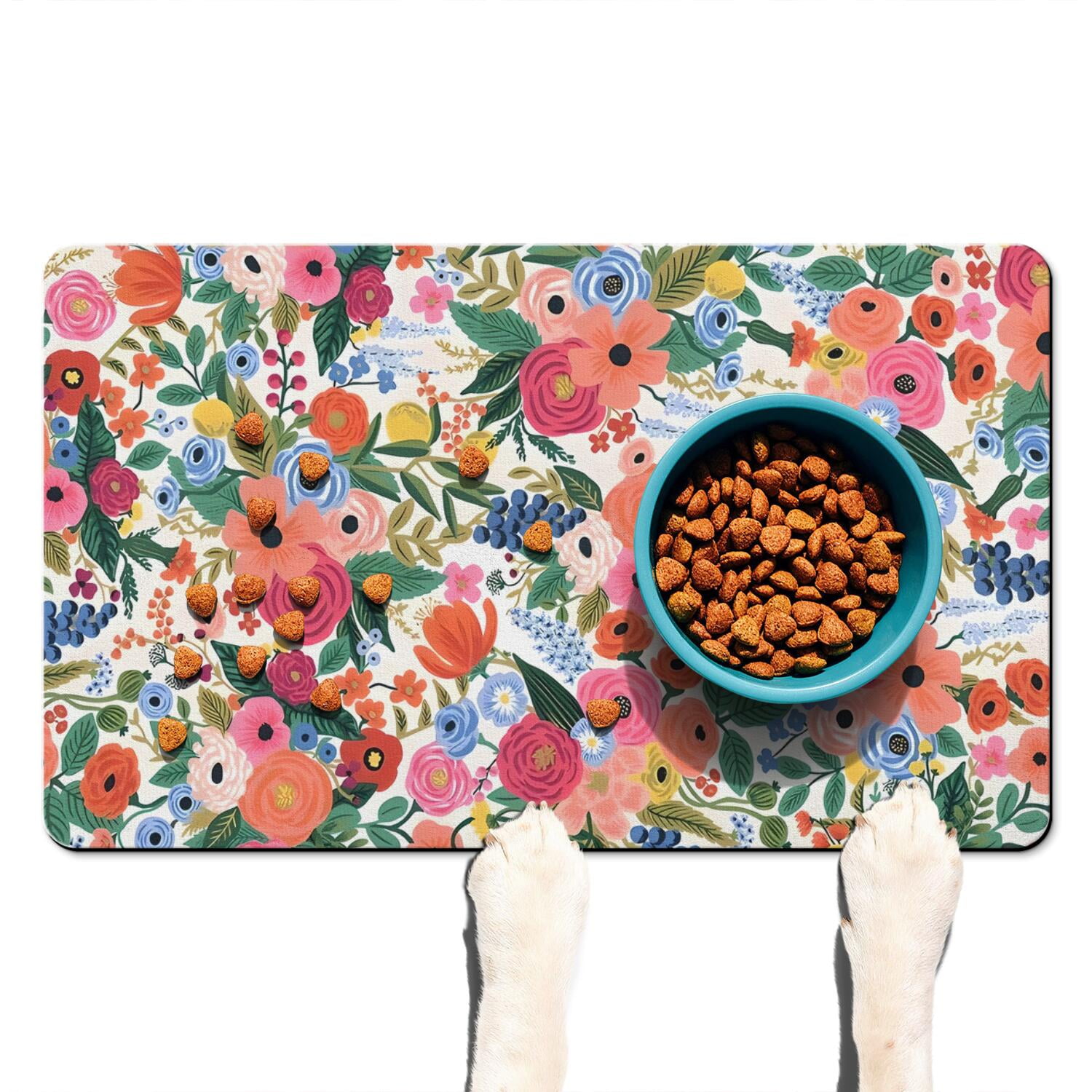 Bright Floral Pet Placemat - Non-Slip Dog Feeding Mat with Tropical ...