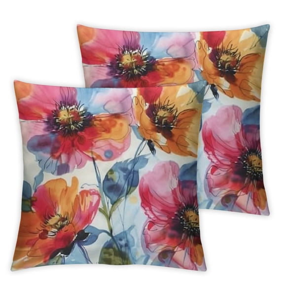 Bright Floral Pink Rose Colourful Throw Pillow Covers Watercolor Rose Peony Flower Accent Pillow Japanese Asian Style Pillows FarmhouseSofa Pillow Cover for Sofa