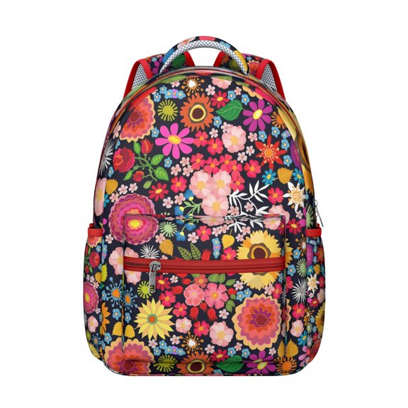Bright Floral Print Student Backpack Lightweight, Multifunctional School Backpack with Romantic Rose and Peony Pattern, Adjustable Strap, Perfect for Everyday Use
