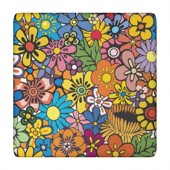 Bright Floral Print Tablecloth with Elastic Edge, 34x34 Inch Polyester for Dining, Breakfast or Bistro Table