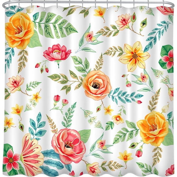 Bright Floral Shower Curtain with Yellow and Orange Roses - Elegant Bathroom Decor