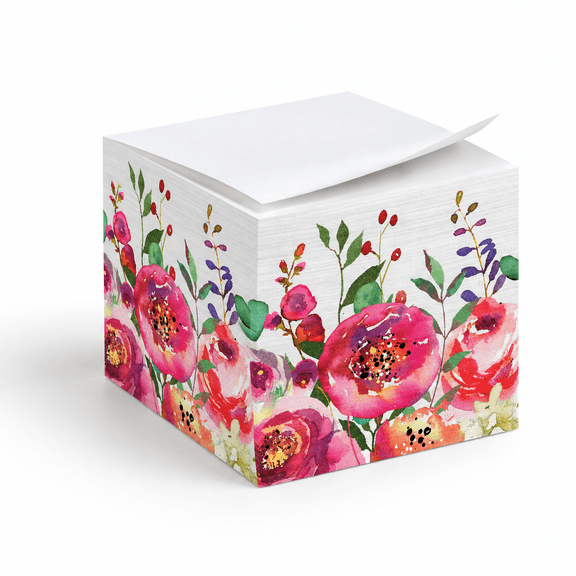 Bright Floral Sticky Note Cube, 2.76 x 2.76 x 0.98 Inches, 600 Sheets