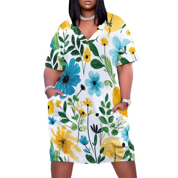 Bright Floral Summer Pattern Design Loose Pocket Dress Dresses Summer Summer Dresses for Women