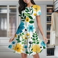 thumbnail image 1 of Bright Floral Summer Pattern Design Women's Classic Swing Skater Dress Casual Work Party Cocktail Dresses, 1 of 6