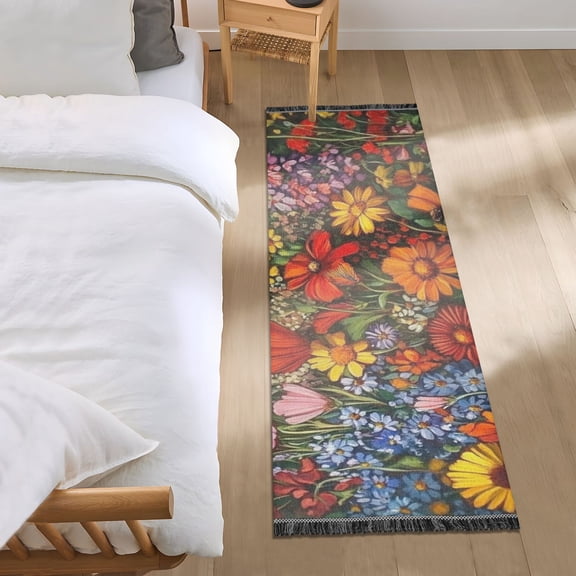 Bright Flowers Everywhere Bedroom Runner Rug 2'x 6' Non Slip Carpet Indoor Home Area Rug Living Room
