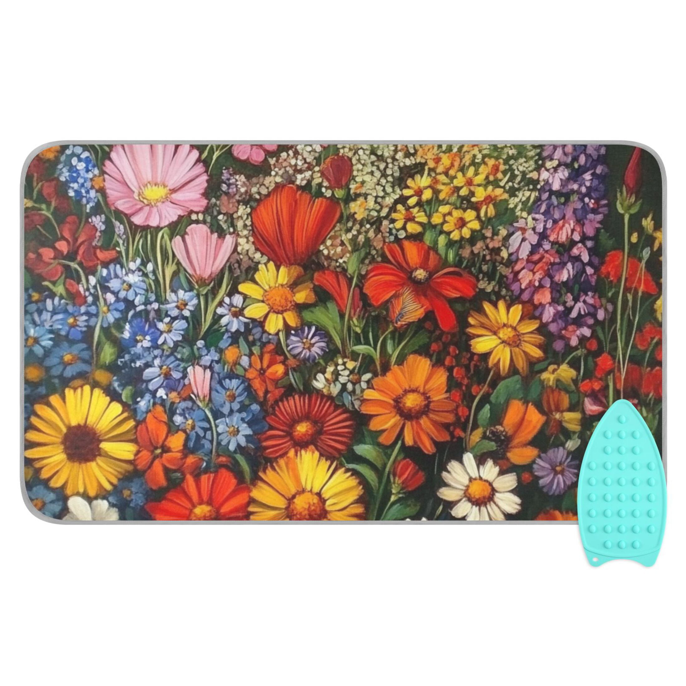 Bright Flowers Everywhere Ironing Mat Blanket for Table Top Travel Portable Ironing Board Pad 47.2x27.6 Inch