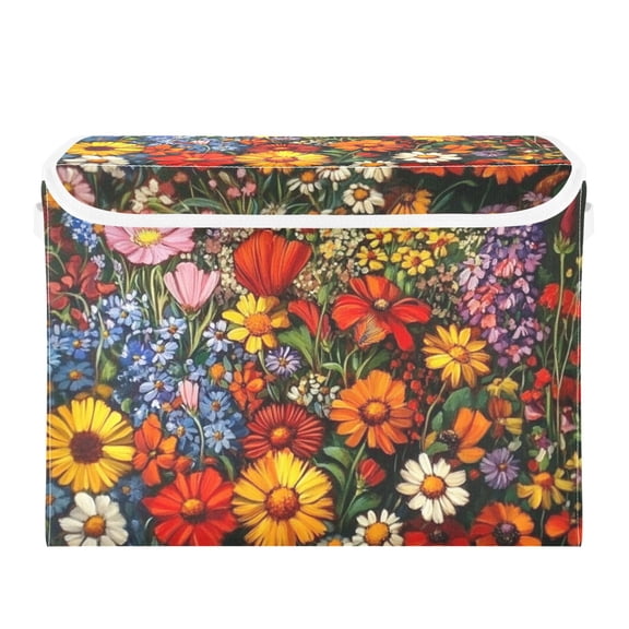 Bright Flowers Everywhere Large Storage Bins with Linen Collapsible Lid Storage Box 16.7 x 12.6 x 11.8in