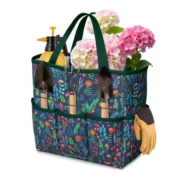 Bright Flowers Garden Tools Bag, Water-proof Oxford Garden Tote Home Organizer Gardening Tool Bag Kit Holder with 8 Pockets for Indoor and Outdoor Gardening(Tools Not Included)