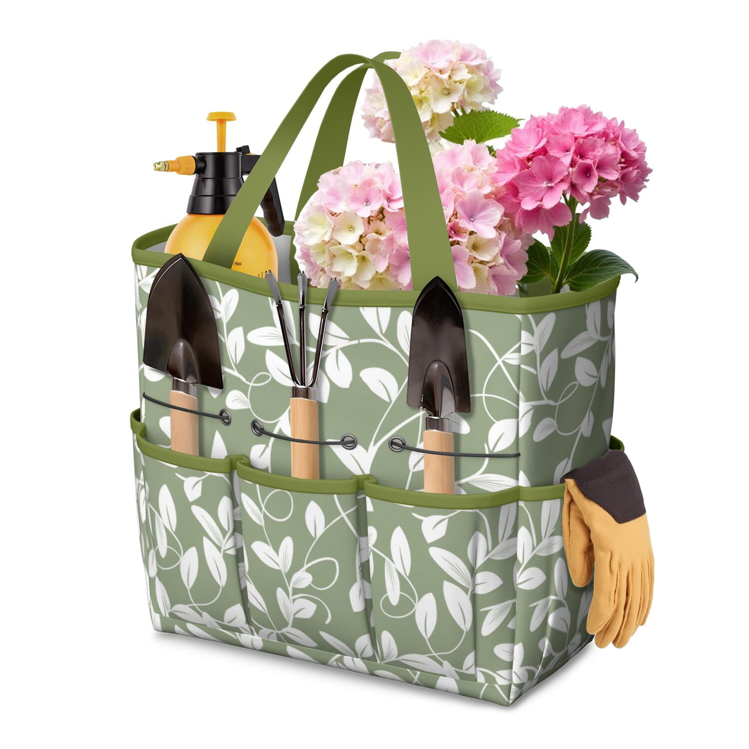 Bright Flowers Garden Tools Bag, Water-proof Oxford Garden Tote Home Organizer Gardening Tool Bag Kit Holder with 8 Pockets for Indoor and Outdoor Gardening(Tools Not Included)