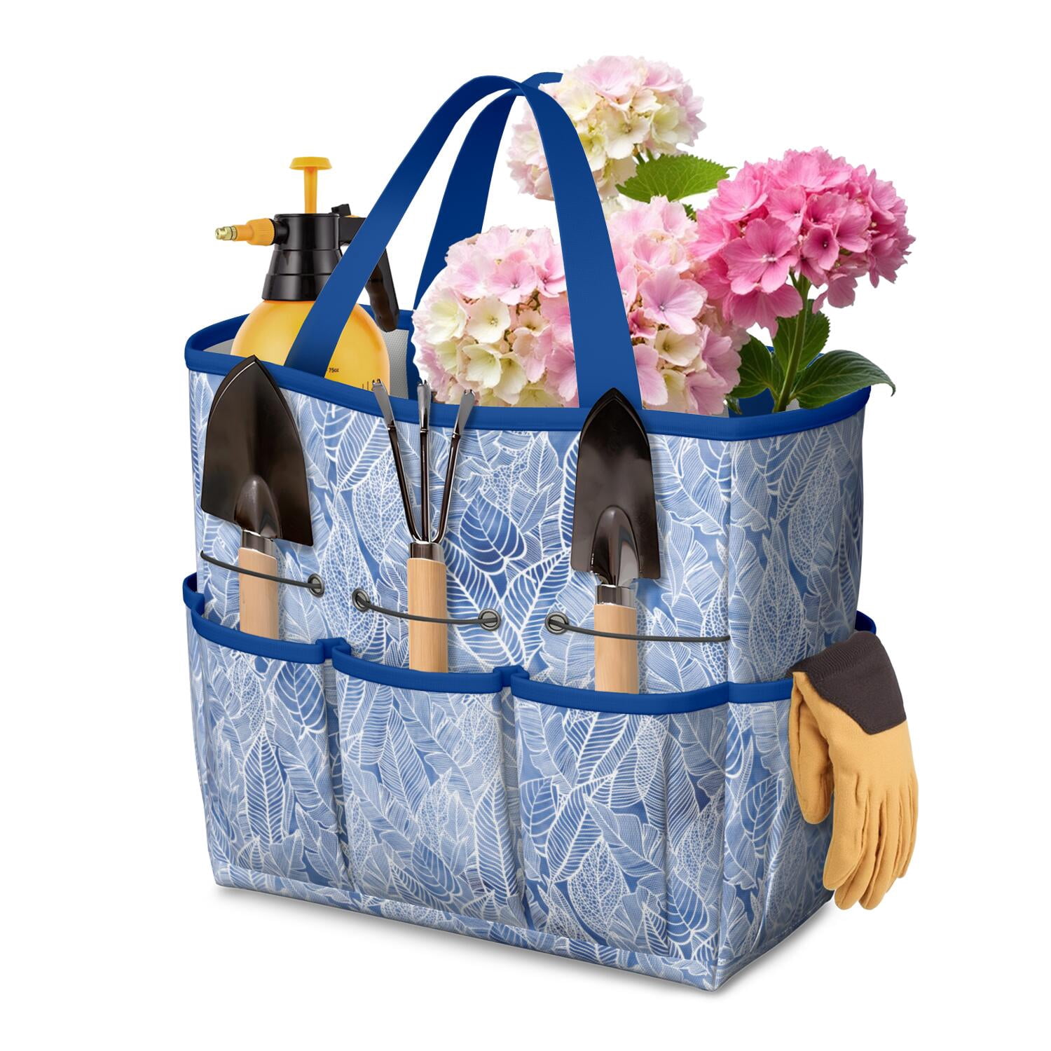 Bright Flowers Garden Tools Bag, Water-proof Oxford Garden Tote Home Organizer Gardening Tool Bag Kit Holder with 8 Pockets for Indoor and Outdoor Gardening(Tools Not Included)