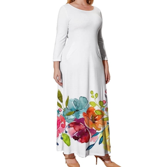 Bright Flowers Summer Watercolor Peonies Long Sleeved Dress Dress woman luxury dresses