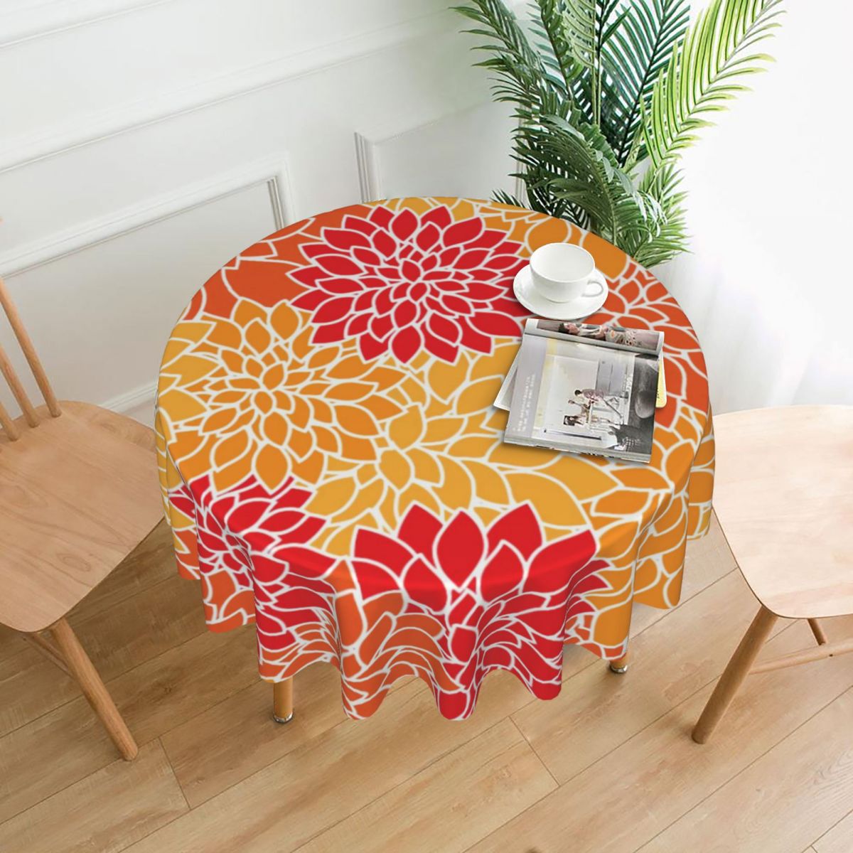 Bright Flowers Tablecloth Cute Floral Print Retro Round Table Cloth For ...