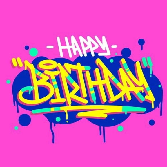 Bright & Fun Graffiti Print Happy Birthday Edible Icing Image Cake Topper, by Tnct.