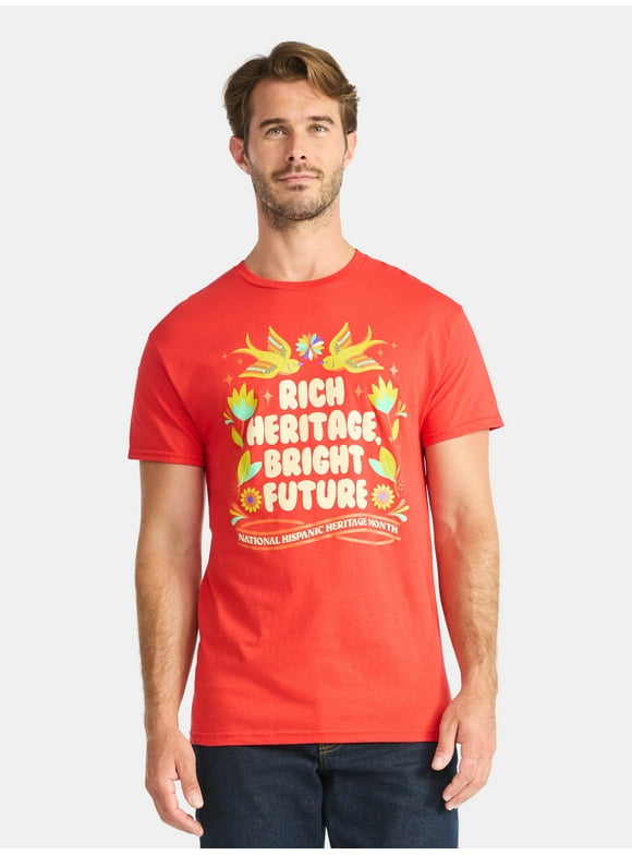 Hispanic Heritage Month Men's and Big Men's Cotton Graphic Tee with Short Sleeves, Sizes S-3XL